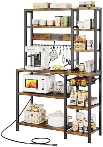 GRUSIGN Kitchen Bakers Rack with Storage, 6-Tier Coffee Bar Stati...