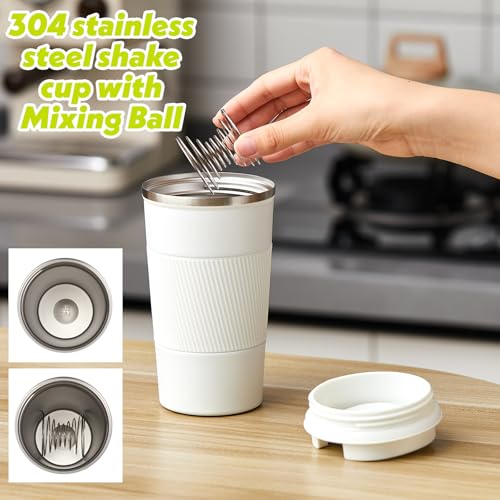 Image of Maxdot 2 Pcs 17 oz Stainless Steel Shaker Cup with Mixing Ball Insulated Metal Blender Tumbler Water Bottle for Protein Mixes Shakes Gym Workout Coffee Drink (White)