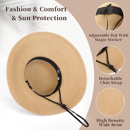 Image of Beach Hats for Women - Sun Hat Womens, Wide Brim Straw Womens Sun Hat with Wind Lanyard Roll Up Foldable UV Protection