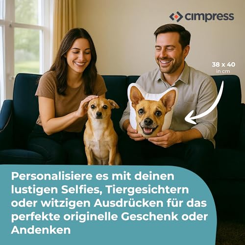 Cimpress Personalisiertes Fotokissen, Kissen in Hundegesichts-Form selbst gestalten, 38 × 40 cm, kleines Kissen mit eigenem Foto Bedruckt, lustige Geschenkidee zum Valentinstag oder Geburtstag