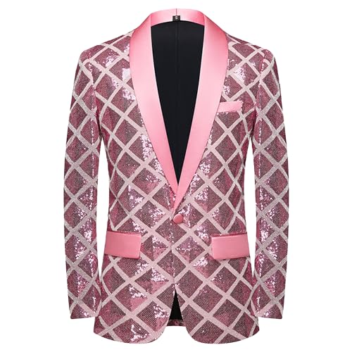 Men's Sequin Blazer Jacket Disco Prom Party Shiny Jackets One Button Party Prom Suit Coat