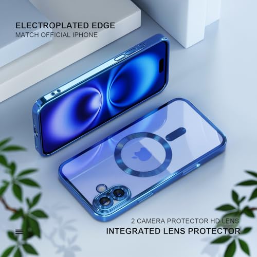 Image of Misea Magnetic for iPhone 16 Plus Case Compatible with MagSafe | [Never Yellowing] [Military Drop Protection] Full Camera Lens Protector Plating Soft Clear Phone Case for Women, Deep Blue