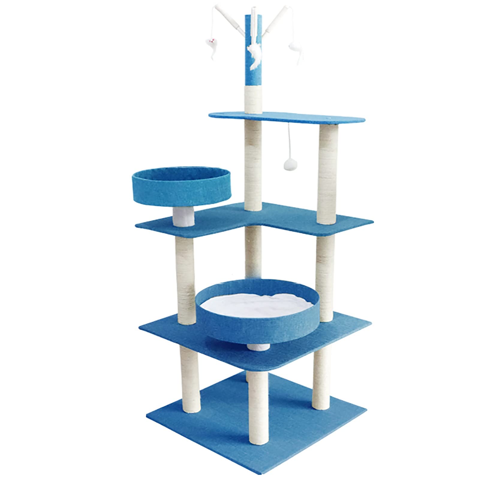 Cat Tree 3 pisos con juguetes de plumas, con percas acogedoras, centro de actividad estable para gatos y gatos, soporte para escalada para gatos pequeños y gatitos
