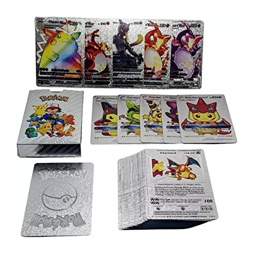 Image of VARIYA ENTERPRISE New Playing Cards | 55 Pcs Silver Foil Card | Assorted Cards TCG Deck Box | V Series Cards Vmax GX Rare Golden Cards and Common-Rare Mystery Card | Best Gift for Kids