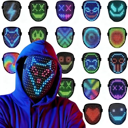 Led Mask Costume with Gesture Sensing, Led Halloween Mask, Funny Light Up Halloween Face Mask for Christmas Birthday Cosplay Party, Glow Up Mask for Kids Men Women