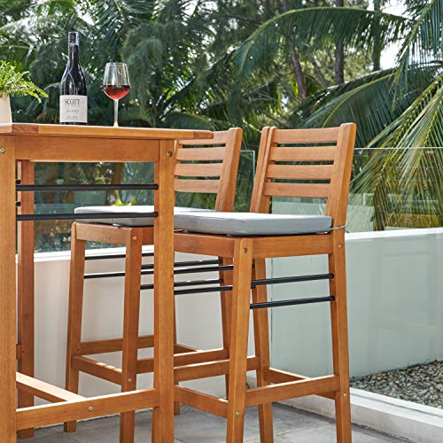 Vifah Gloucester Contemporary Patio Bar Chair, Golden Oak Wood Color #TOP4