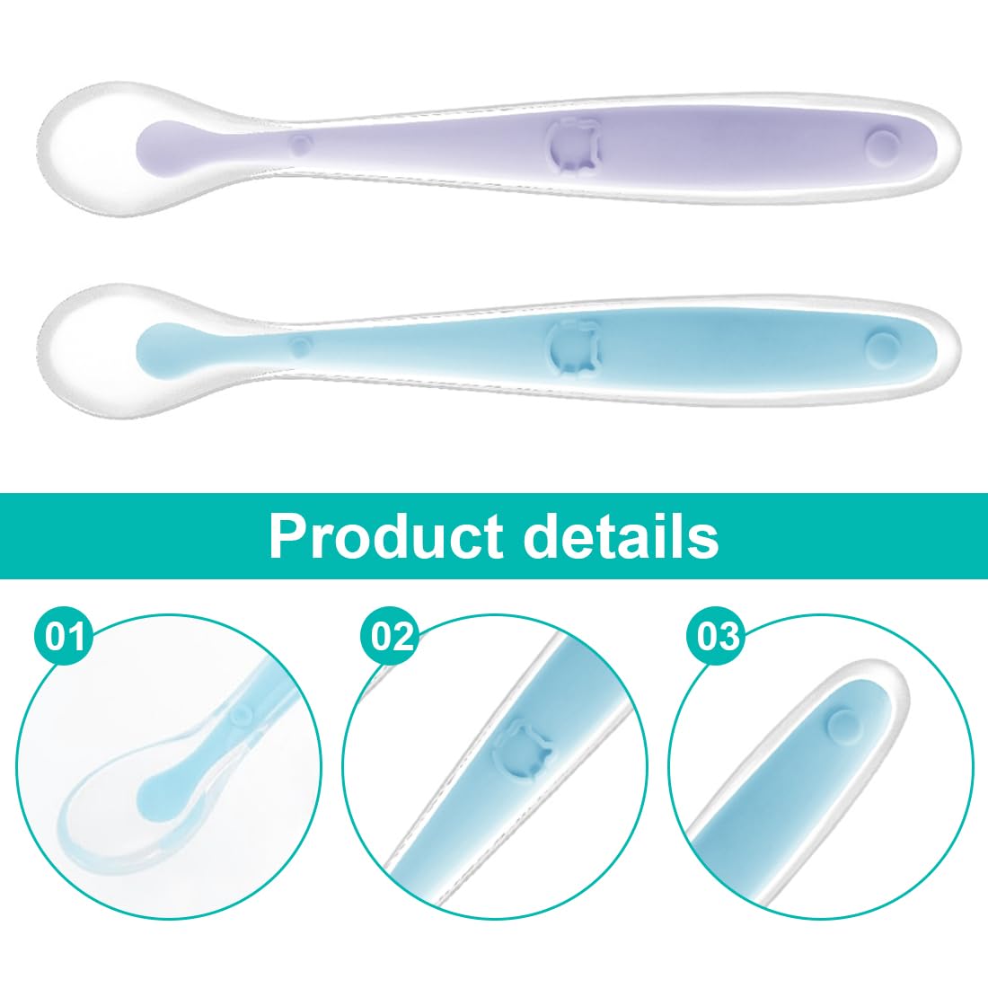 Set 2 Cucchaini Svezzamento In Silicone - Testa Morbida Per Bambini Con Scatola Portatile