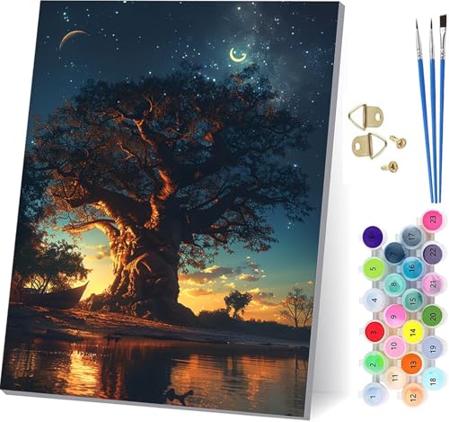 木 数字油絵 DIY Paint by Numbers for Adults 星空 手作りキット子供初心者 塗り絵 数字 キット ブラシとアクリル絵の具が入 ペイントバイナンバー 大人のクラフトアクティビテ ホーム オフィス装飾 女性へのギフト 80x11