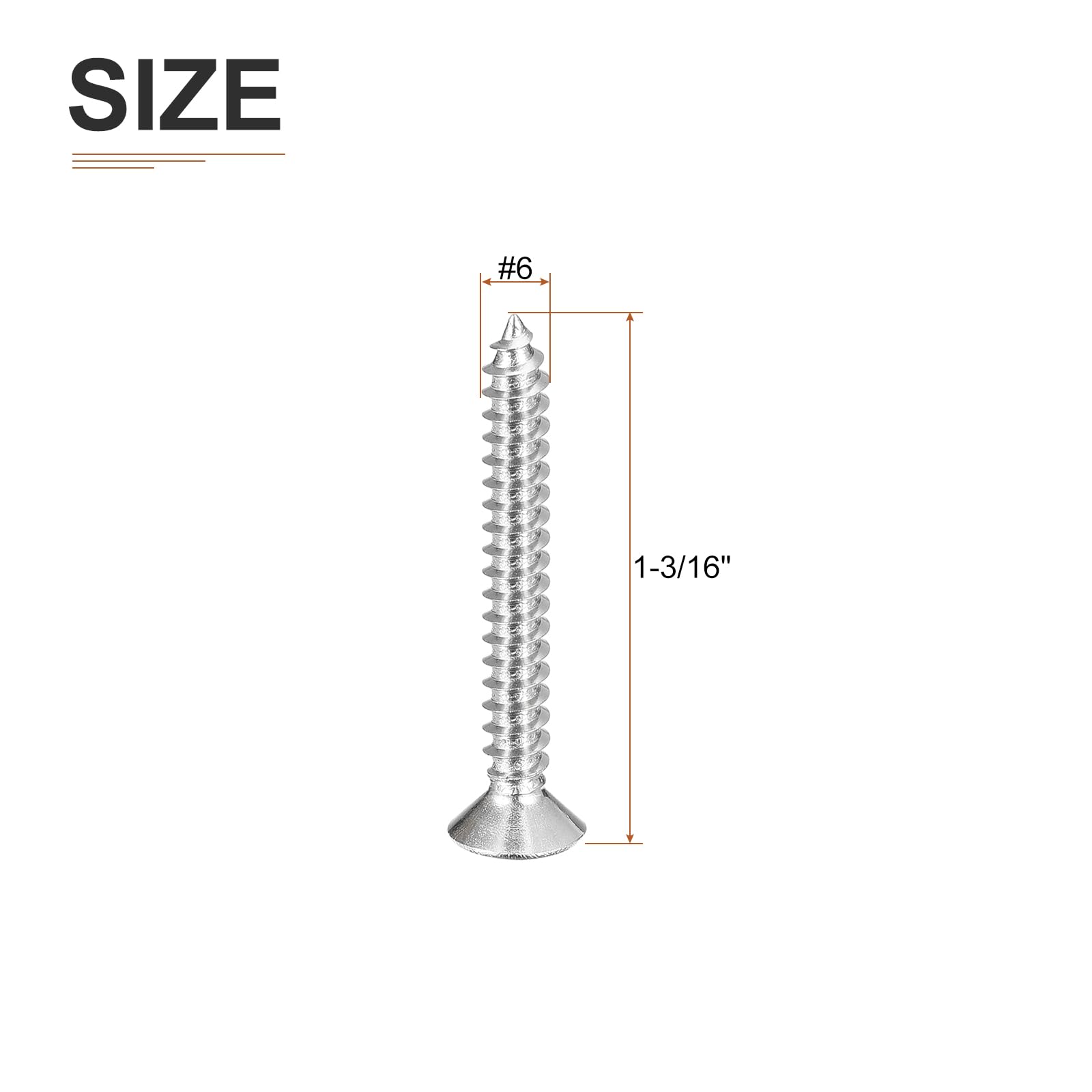 DTGN 100Pcs #6x1-3/16" Flat Head Wood Screws, 304 Stainless Steel Phillips Self Tapping Screws - Image 2