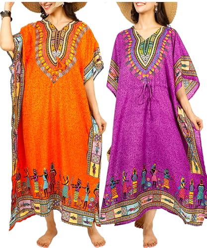 African Print Women Kaftan Dress Tunic Long Maxi Polyester Print Caftan Gown Beach Party Casual Kimono Nightdress