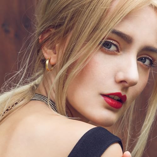 Hoop Earrings 14K Gold Hoop Earrings for Women Square-edge Gold Earring Hoops Paddle Back Women’s Hoops Earring Birthday Gifts 22mm2