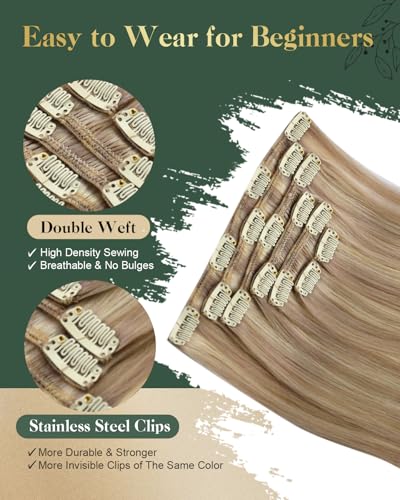 Image of Ugeat Clip in Hair Extensions Real Human Hair Highlight 14 Inch 7pcs 105g