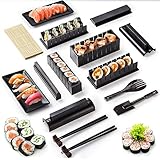 Virklyee Sushi Making Kit 17 Stück Sushi-Set Sushi Form Set Mehrere Formen DIY Sushi Selbst Machen Set, Sushi-Matten, Sushi-Teller,Essstäbchen, Sushi Rolls, für Anfänger zu Hause (Schwarz)