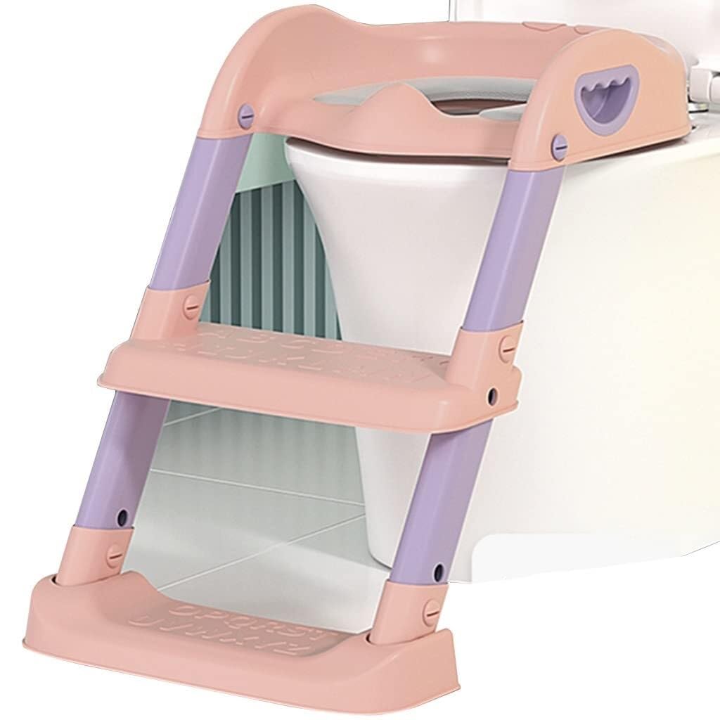 Stair-Style Potty Training Seat with Ladder for Boys & Girls, Foldable Toilet Chair with Adjustable Pedals, 80kg Load