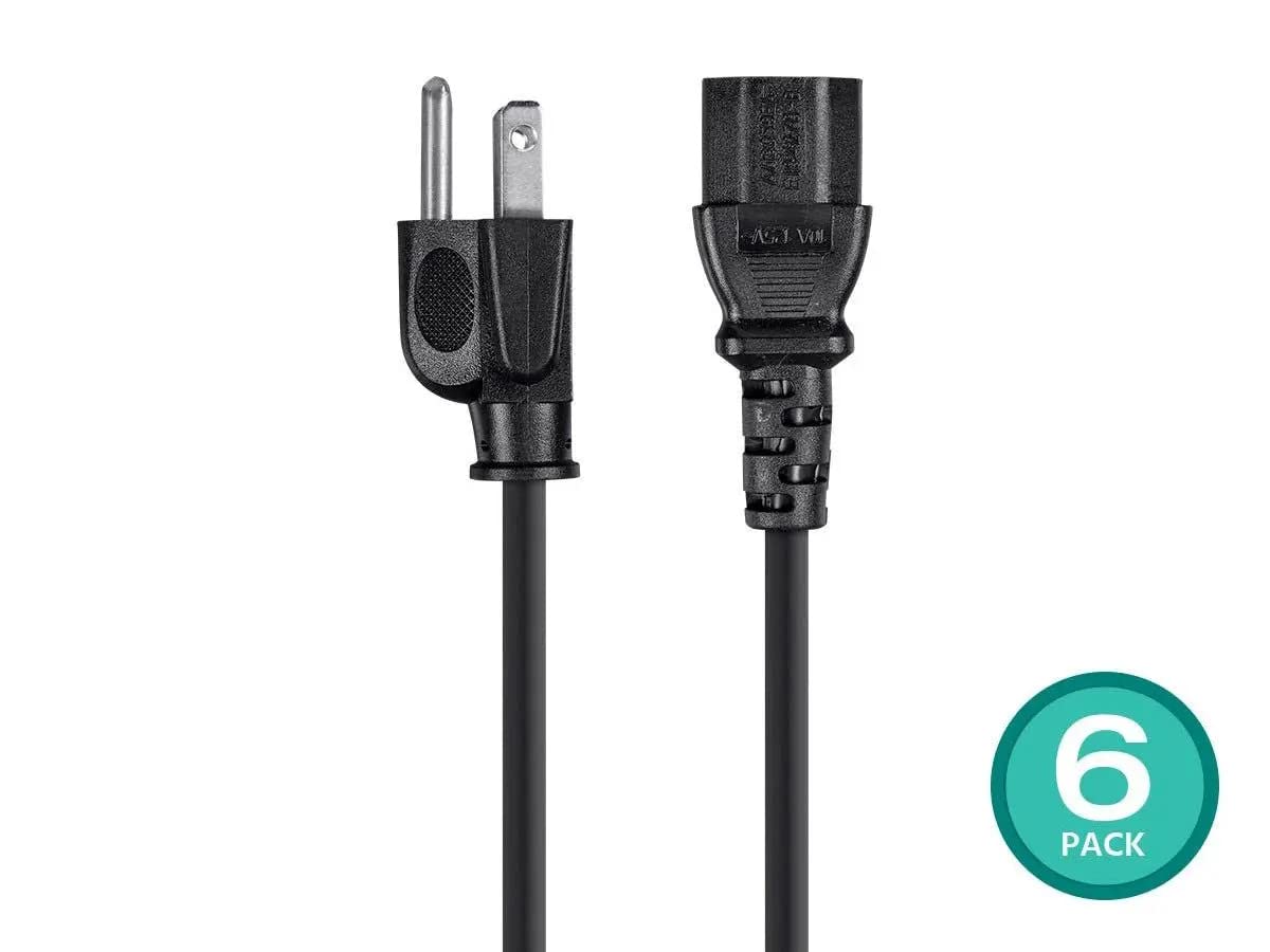 Monoprice 3-Prong Power Cord - 6 Feet - Black (6-Pack) NEMA 5-15P to IEC 60320 C13, 14AWG, 15A, Works with Most Pcs, Monitors, Scanners, and Printers