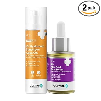 The Derma Co Essential Skin Care Combo|1% Hyaluronic Acid Sunscreen 50G + 2% Kojic Acid Face Serum 30G|Treats Pigmentation|Sun Protection|Spf 50 Pa++++|Skin Care Regimen For Men And Women,All - image, photos