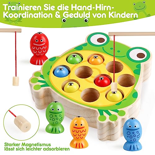 Skrtuan Montessori Holzspielzeug,Spielzeug ab 2 3 4 Jahre Magnet-Angelspielzeug Lernen Feinmotorik, Lernspiele Motorikspielzeug Holz Angelspiel für Kinder