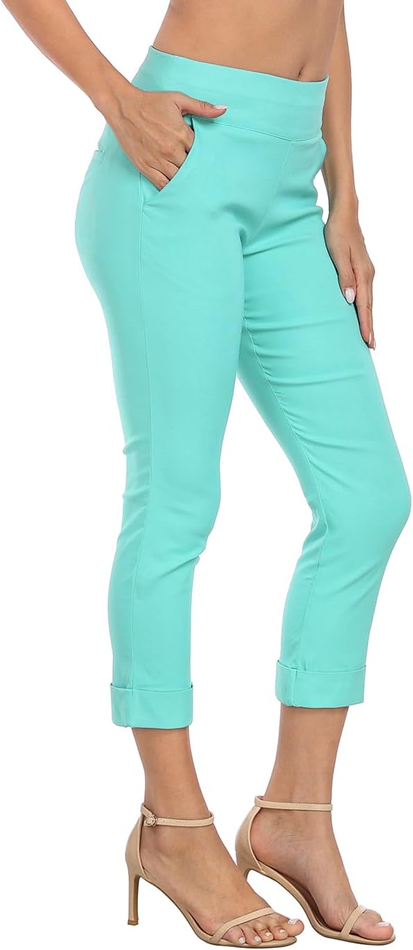 HDE Pull On Capri Pants for Women with Pockets Elastic Waist Cropped Work Pants - Image 4