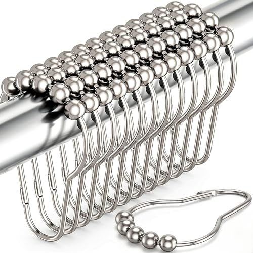 Shower Curtain Hooks Rust Proof (Set of 12) - Stainless Steel Shower Curtain Rings with Effortless...