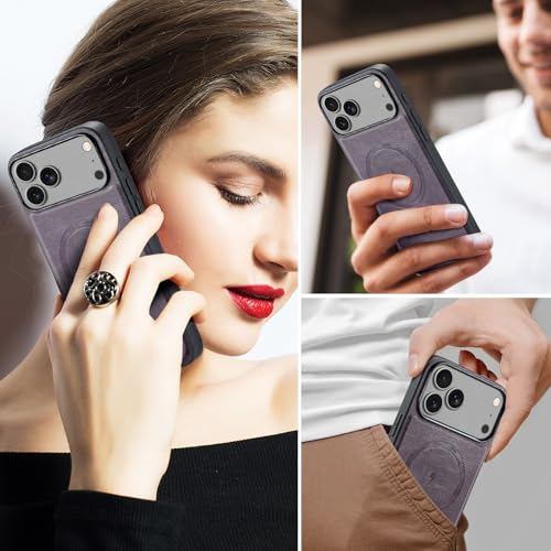 Étui iPhone 17 Pro vert coque arrière magnétique en silicone et cuir mince - 4