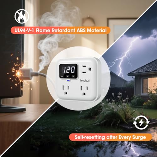 Image of Appliance Surge Protector Voltage Stabilizer Fireproof UL94V-1 Wall Mount Surge Protectors Outlet for Refrigerator, TV & Heavy, Real-Time Monitoring & Custom Voltage 80V-140V (Pro)
