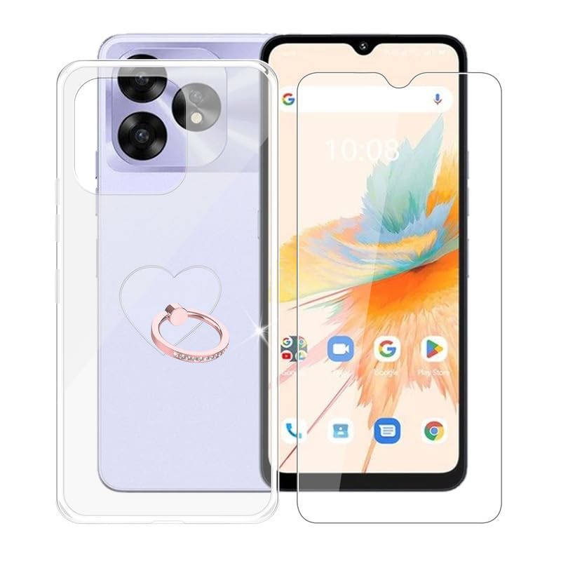 Cover Per Umidigi A15C Con Anello Rotante 360° + Vetro Temperato – Custodia Morbida In Silicone Nero – XT19