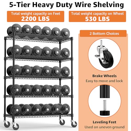 Image of M MZG 53 inch W Garage Shelving 5 Tier Industrial 2200LBS Metal Shelving Units for Commercial, Basement, Pantry, Warehouse, School, Black Heavy Duty Easy Assembly 53.2 inch W x 23.6 inch D x 73.6 inch H