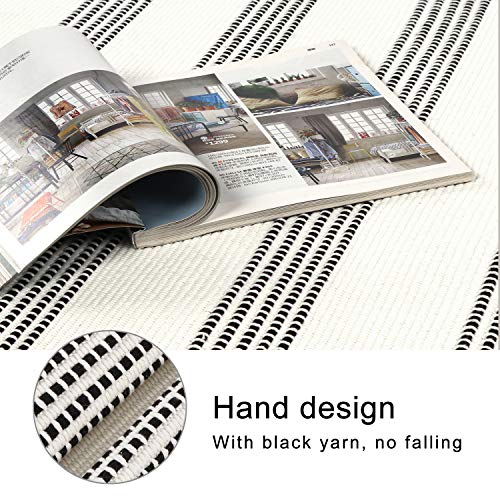 Stripe Boho Rug Runner 2' X 4.3', Kimode Farmhouse Cotton Woven Small Traffic Area Rug Washable Fringe Tassels Throw Rug For Bathroom Kitchen Bedroom Laundry Doorway, Cream #TOP2