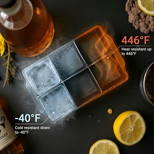 Image of KitchFort Large Silicone Ice Cube Tray (2-Pack), Easy Release 2 inch Big Ice Cubes - Cocktail, Whiskey Ice Cubes Mold - Ice Trays for Freezer with Lid - Stackable Silicone Ice Tray - Black