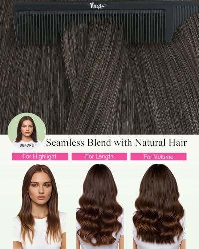 Image of YoungSee Tape in Extensions Ash Brown Invisible Tape in Hair Extensions Human Hair Mocha Brown Can be Heat-Styled Tape ins Human Hair Extension for First-time Users 50g 16 Inch 20pcs