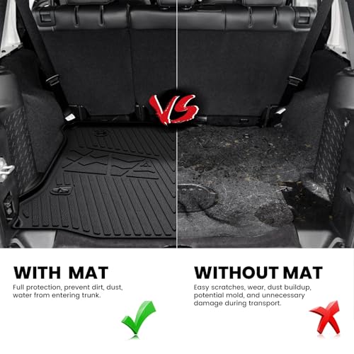 Image of LASFIT Cargo Mat for Jeep Wrangler JK 2011-2018 4 Doors Without Subwoofer | NOT for JL or 2-Door, All Weather, TPE, Custom Fit, Cargo Mat, Trunk Liner, Black
