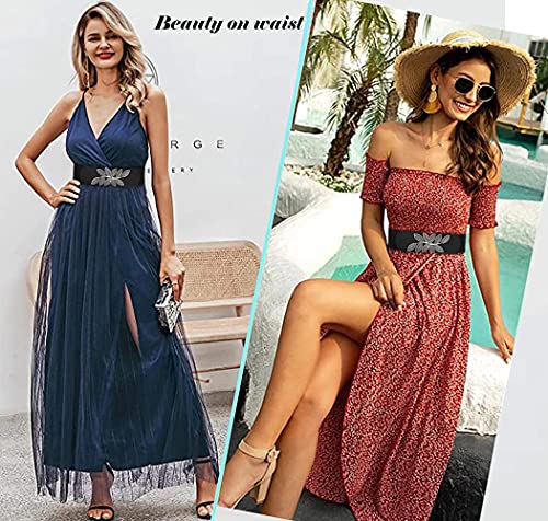 Alaix Women's Stretchy Belt For Dresse Jumpsuit Dress Belts Vintage Elastic Wide Leaf Waist Belt Waistband Black-M #TOP6