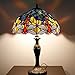 WERFACTORY Tiffany Lamp Stained Glass Bedside Table Lamp Navy Blue Yellow Turquoise Dragonfly 16X16X24 Inch Desk Light Metal Base Decor Bedroom Living Room Home Office S128 Series