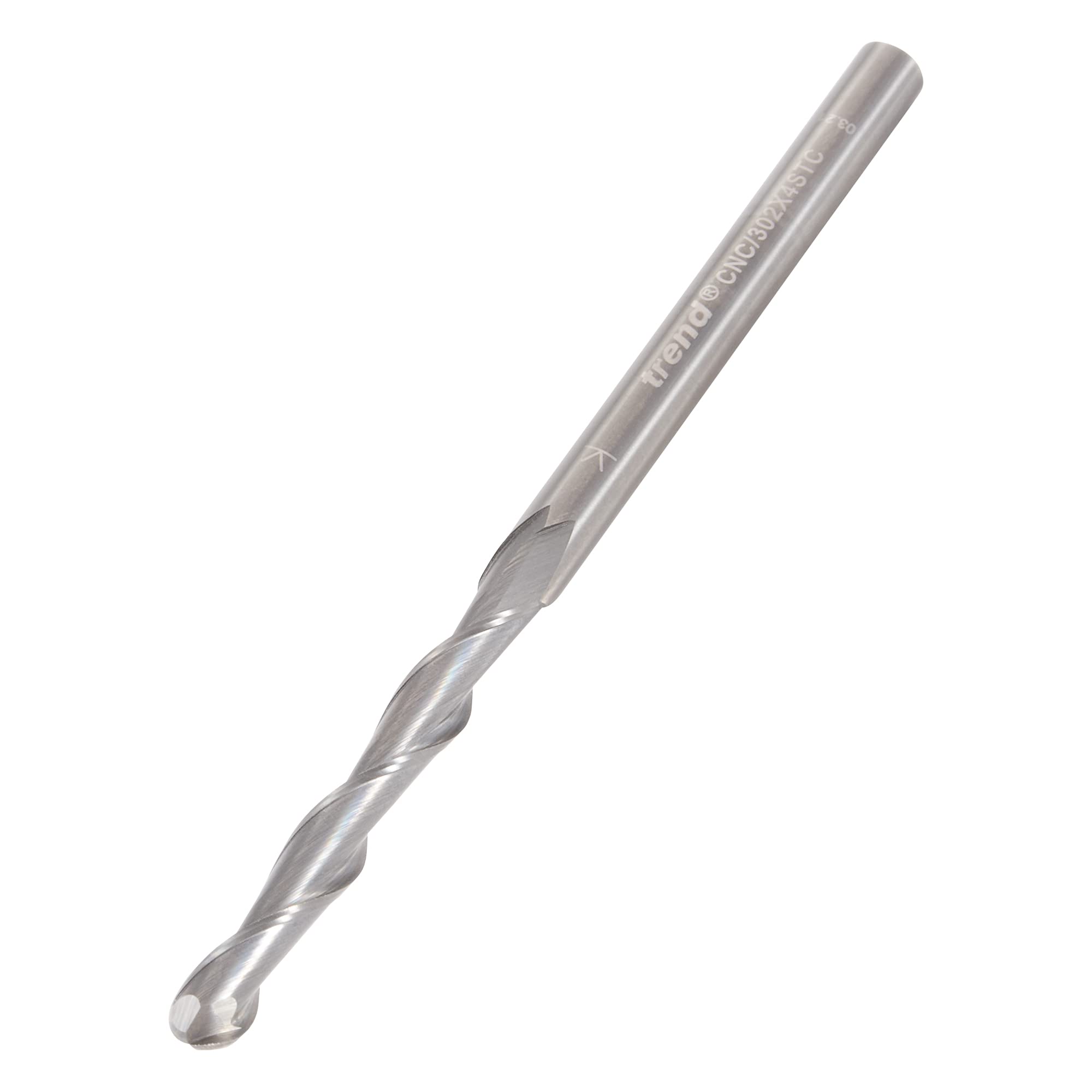 Trend Cnc Bullnose Spiral Up-Cut Router Cutter, 4Mm Shank, 4Mm Cut Diameter & 32Mm Cut Length, Solid Tungsten Carbide, Cnc/302X4stc