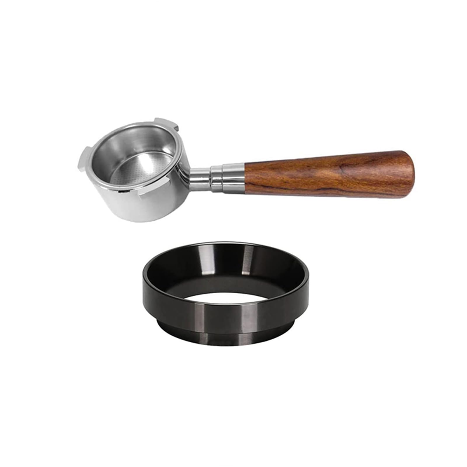 Mekalero Handle Professional Bottomless Portafilter 51mm Stainless Steel Filter Stand Powder Maker Tool Coffee Parts with Powder Cup Tool Bottomless Portafilter with Wooden Replacement Coffee