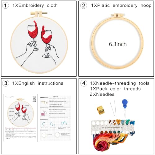 Image of Crafmanoe Romance Embroidery Kits for Beginners Adults, Hand Embroidery Starters Kits, Stamped Cross Stitch Kits for Adults Anniversary Valentine's Day Gifts, Embroidery Hoop, Thread & Video Tutorial