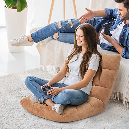 Image of COSTWAY Floor Chair, Video Gaming Chairs with Back Support, Adjustable 14-Position, Alloy Steel Frame, Soft Coral Fleece, Lazy Sofa Lounge for Reading Living Room Recliner for Adults Kids, Beige