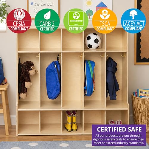 Image of Contender 5-Section Coat Locker with Bench & Cubby Storage for Kids, Backpack Organizer with Cubbies Storage for Daycare, Preschool, Kindergarten [Natural]