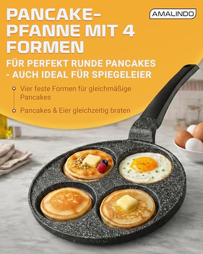 Amalindo Pancake Pfanne Induktion, 4 Loch, Pancake Form, Spiegeleipfanne, Pfannkuchen Maker, Poffertjes maker, Antihaft, Eierpfanne, Spiegeleipfanne, Pancakespfanne, Ø26cm 2