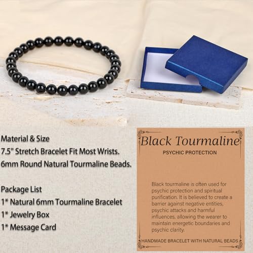 LPBeads Handmade Natural Gemstone Stretch Elastic 6m Black Tourmaline Bracelet Healing Crystal Round Stone Beads Jewelry Gifts for Women by LPBeads - Used condition - Image 4
