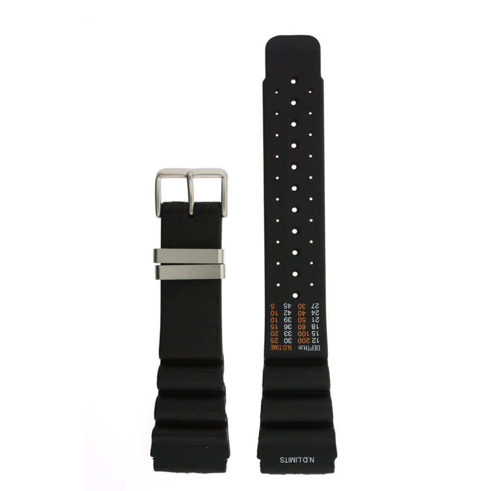 Tech Swiss Watch Band Fits Aqualand Black PU Strap Depth Gauge Stainless Buckle 24 millimeter