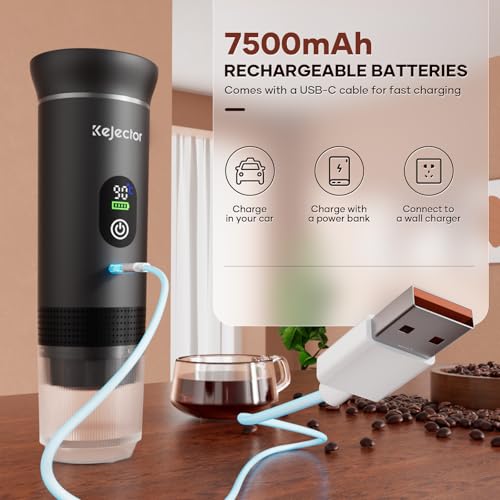 Image of kejector Battery Powered Coffee Maker Cafetera Portatil Personal Espresso Coffee Machines for Travel Car Espresso Machine 80ml for Hiking Camping Small Electric Coffee Machine