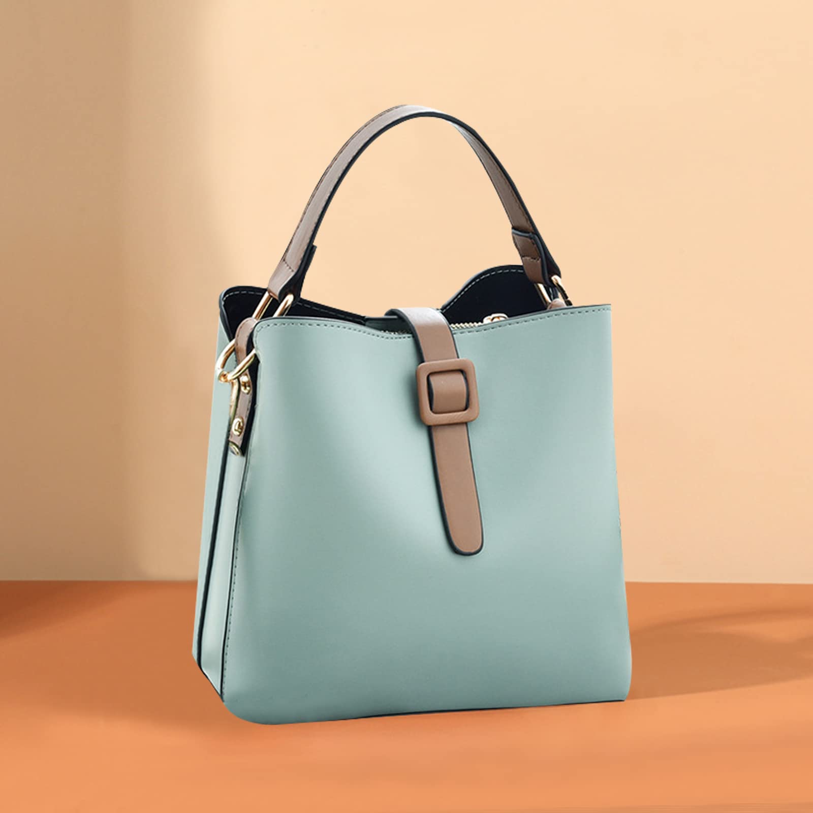 NICOLE & DORIS Piccola Borsa a Tracolla Borse a Mano da Donna Casual Borsa a Secchiello Borse in PU Pelle Morbida Elegante Borse a Spalla con Due Spallacci Verde
