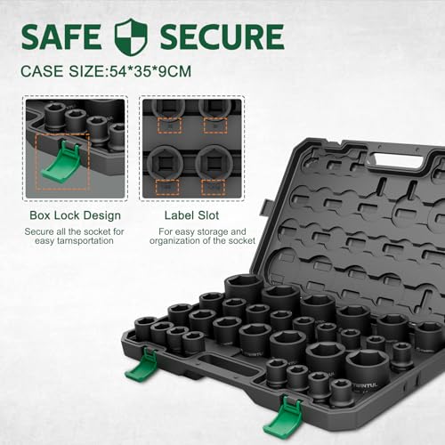 Image of 3 /4 inch Impact Socket Set 30 PCS, SAE 11 /16 inch - 2 inch & Metric 17-60mm | 6-Point Design, CR-MO Steel, Rugged Construction, Heavy Duty Large Impact Sockets for Construction & Agricultural Machinery