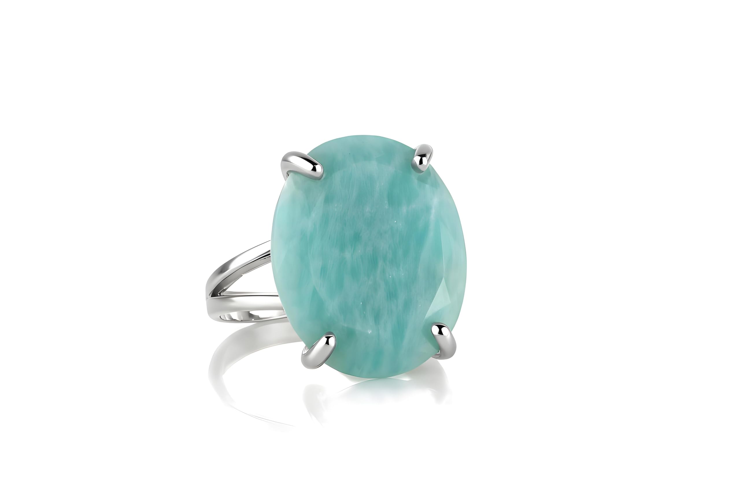 Ovalados Únicos para Mujer - Anillo de Amazonita en Plata de Ley 925 - Joyería de Piedra Artesanal para Mujer - Anillo de Colección y Regalo 925 - Caja de Joyería Incluida