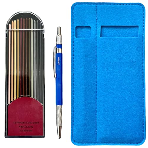 LAIOUSN Juego de lápices mecánicos automáticos de 2 mm con 12 recambios de colores para dibujo y bocetos para estudiantes