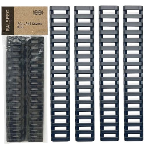 RALSPEC 4 x 20mm Weaver Picatinny Airsoft Gun Ladder Rail Covers Rifle Attachments Rubber Grip Cover Handguard Protector (Black)