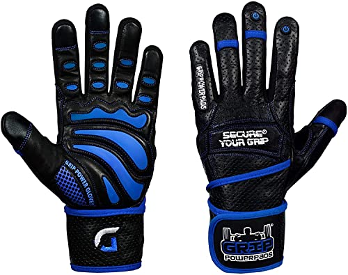 Elite Leather Gym Gloves with Built in 2" Wide Wrist Wraps Grip & Design for Weightlifting Power Lifting Bodybuilding & Strength Training Workout Exercises (Full Fingers Blue, XX-Large) - Thumbnail 6