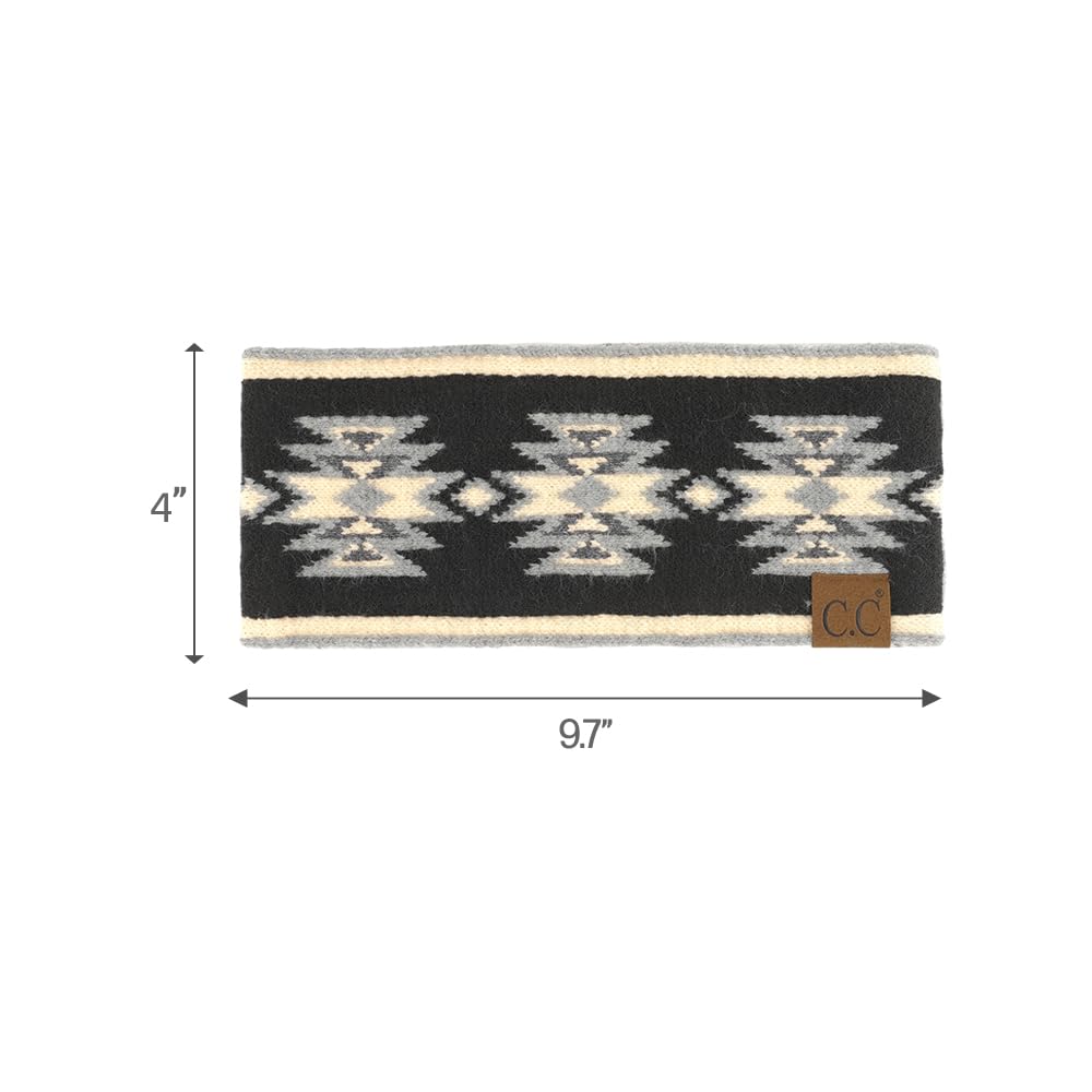 C.C Southwest Pattern Headwrap For Women Unisex - Stretchable Soft Warm Knit Winter Headband Ear warmer Ear muffs (Black)