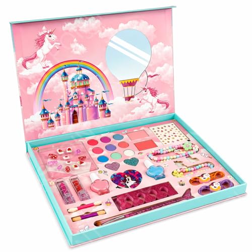 Image of PLUSPOINT Kids Makeup & Accessory Kit for Girl, Washable Makeup Set for Girls, Makeup Set for Kids, Girl Toys Children Play Makeup Kit with Folding Case Birthday Gifts for Girls Age 4 5 6 7 8 Year Old